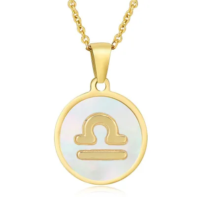 Women Fashion Stainless Steel Twelve Zodiac Round Pendant Necklace