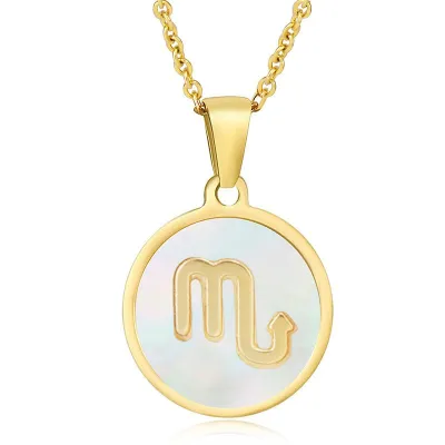 Women Fashion Stainless Steel Twelve Zodiac Round Pendant Necklace