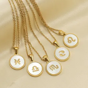 Women Fashion Stainless Steel Twelve Zodiac Round Pendant Necklace