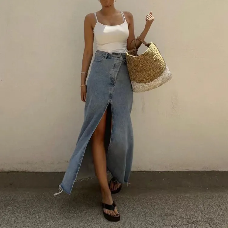 Women's Irregular Split Denim Skirt - Street Hipster Cowboy Wind Style