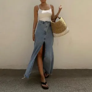 Women's Irregular Split Denim Skirt - Street Hipster Cowboy Wind Style