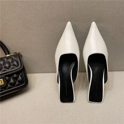 Women's Fashion Solid Color Pointed Toe Heeled Cutout Mules