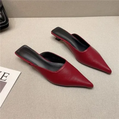 Women's Fashion Solid Color Pointed Toe Heeled Cutout Mules