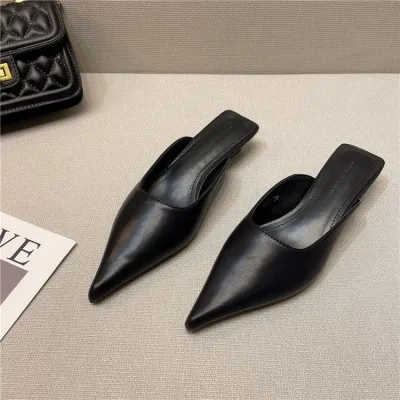 Women's Fashion Solid Color Pointed Toe Heeled Cutout Mules