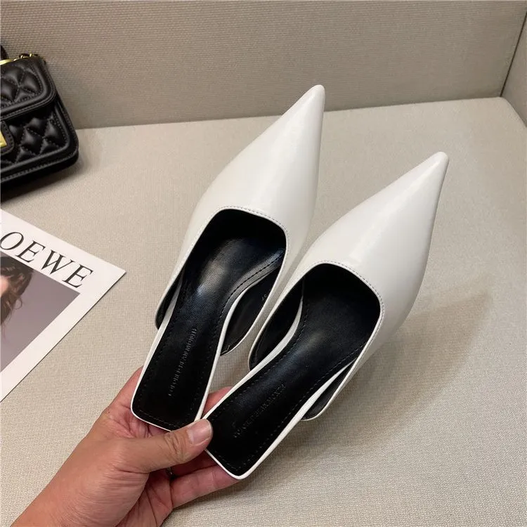 Women's Fashion Solid Color Pointed Toe Heeled Cutout Mules