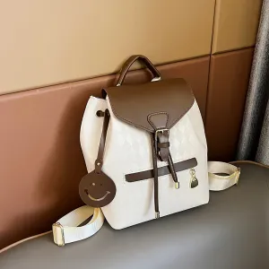 Women Street Trend Rhombic Printed Smiley Face Pendant Large Capacity Backpack