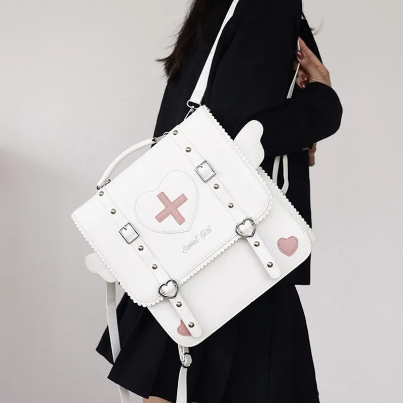 Women Cute Heart-Shaped Cross Square Flap-On Backpack