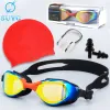 Red 4-Piece Set [Swimming Goggles Swimming Cap Nose Clip Earplug]]