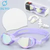 White Purple 4-Piece Set [Swimming Goggles Swimming Cap Nose Clip Earplug]]