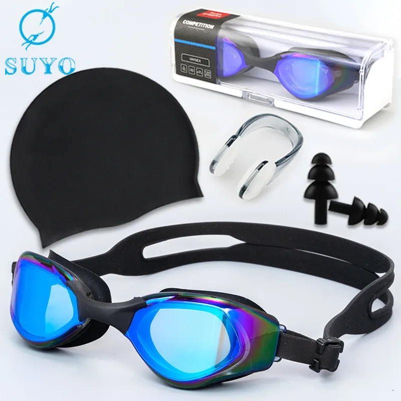 Adult Swimming Goggles Four-Piece Set with Polycarbonate Lens
