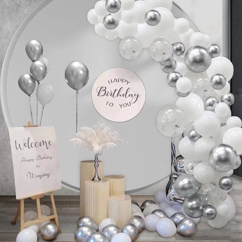 Simple Creative Wedding Party White Silver Balloon Wreath Decoration 100pcs/Set