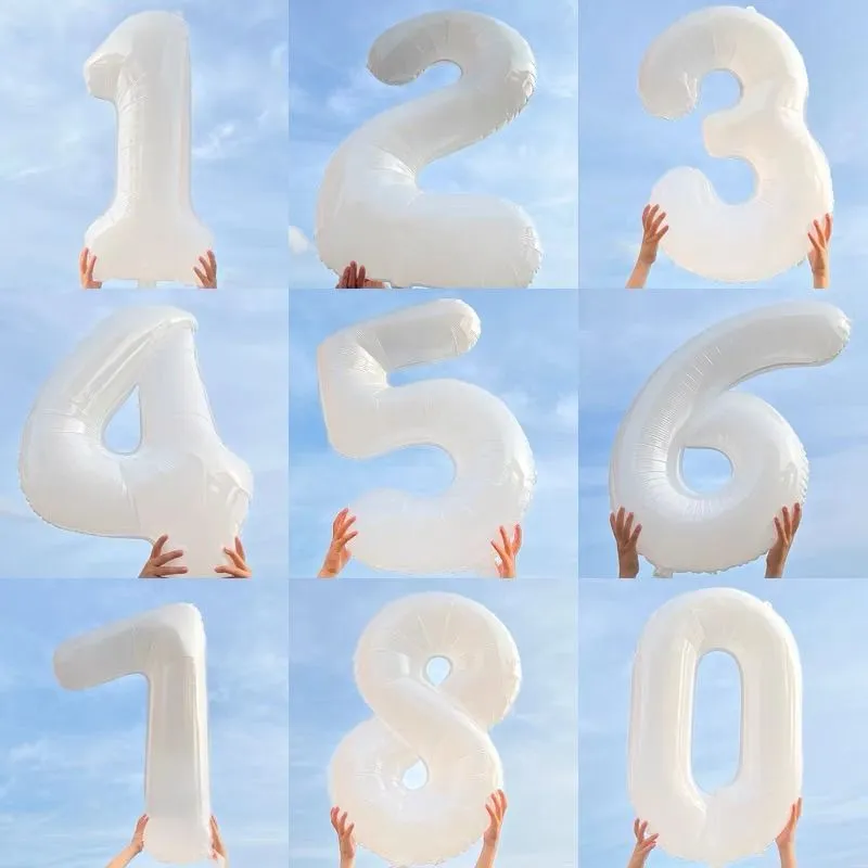 Simple Creative Birthday Party 32 Inch Aluminum Film White Digital Balloon Decoration