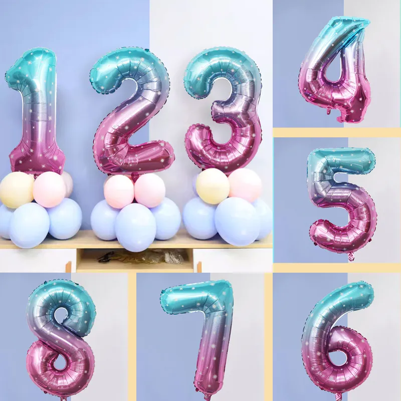 32 Inch Birthday Party Gradient Starry Sky Digital Balloon Decoration