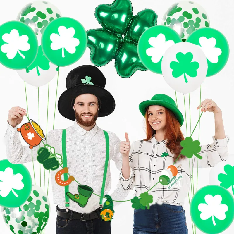 12 Inch St.Patrick Day Party Clover Print Thickened Latex Balloon Decoration 50-Pack