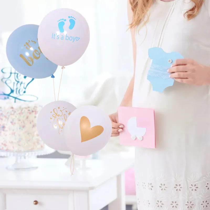 12 Inch 2.8G Baby Birthday Party Multicolor Bronzing Gender Reveal Feet Heart-Shaped Printed Balloon Decoration 50-Bag
