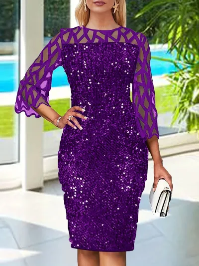 Women Plus Size Sequin Gauze Elegant Party Dress