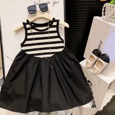 Kids Toddler Girls Casual Cute Striped Sleeveless Round Neck A-Line Tank Dress