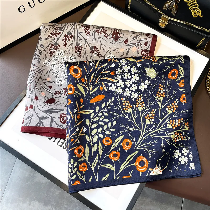 Women Fashion Vintage Floral Printed Silk Square Scarf 53*53cm