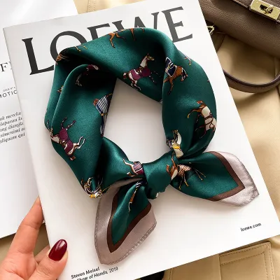 Women's Fashion Cartoon Pony Print Silk Square Scarf