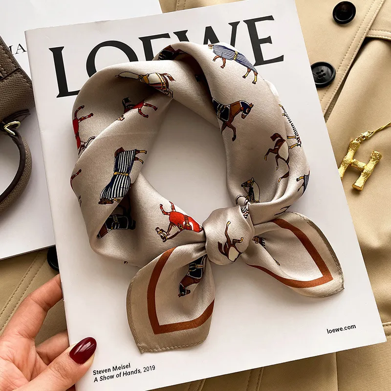 Women's Fashion Cartoon Pony Print Silk Square Scarf