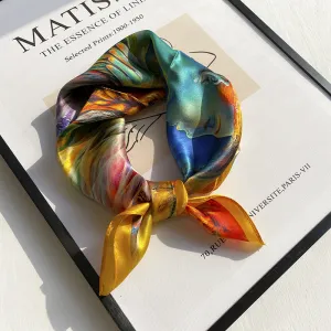 Women Fashion Colorful Butterfly Figure Printed Silk Square Scarf