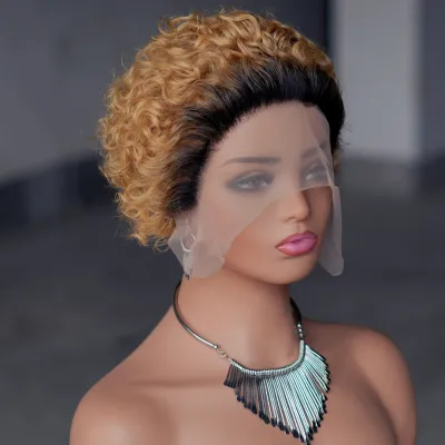 Women's Exotic Short Curly Human Hair Wig with Qi Bangs