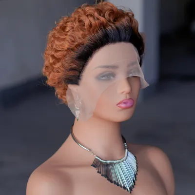 Women's Exotic Short Curly Human Hair Wig with Qi Bangs