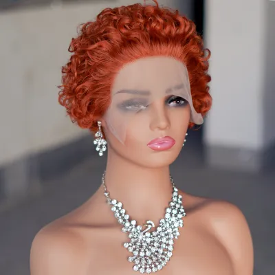 Women's Exotic Short Curly Human Hair Wig with Qi Bangs