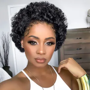 Women's Exotic Short Curly Human Hair Wig with Qi Bangs