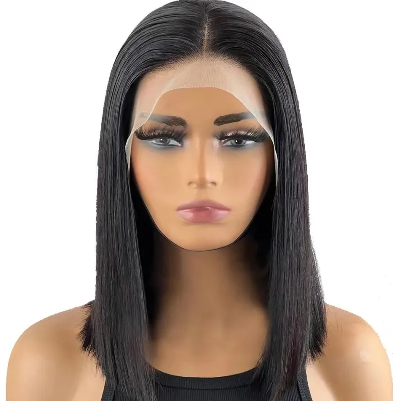 Lace Bobo Natural Color Full Human Hair Straight Wig Headgear Beauty Wigs