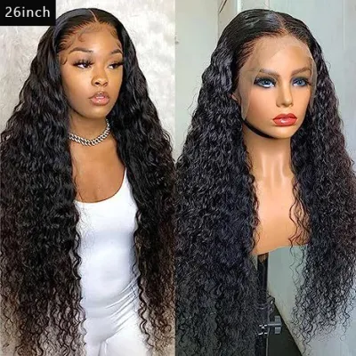 13*4 Front Lace Live Wig Head Cover 26 Inches Deep Wave Human Hair Exotic