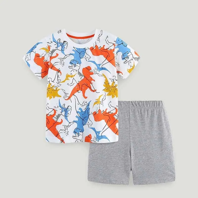 Kids Toddler Boys Casual Cute Cartoon Print Short Sleeve Round Neck T-Shirt Shorts Set