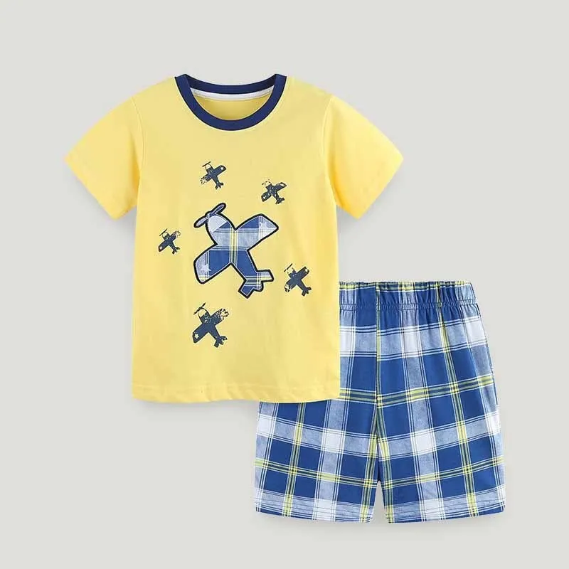 Kids Toddler Boys Casual Cute Cartoon Print Short Sleeve Round Neck T-Shirt Shorts Set