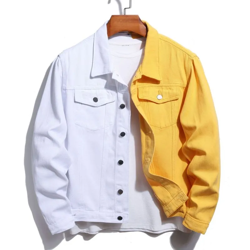 Men Urban Color Matching Long Sleeve Lapel Denim Jacket