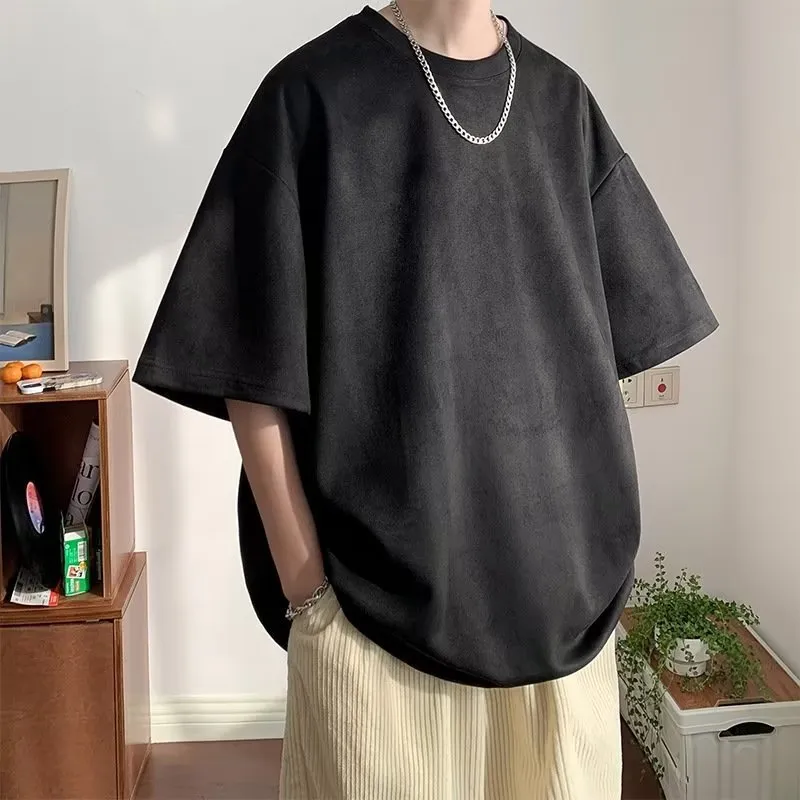 Men Fashion Suede Short Sleeve Round Neck T-Shirt