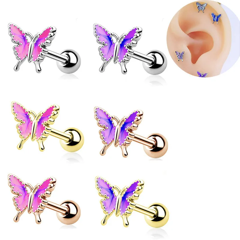 Women Fashion Stainless Steel Butterfly Ear Bone Nail Body Piercing Jewelry