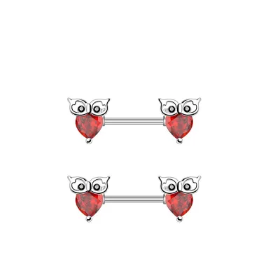 Women Fashion Fawn Heart Shaped Red Rhinestone Stainless Steel Body Piercing Jewelry