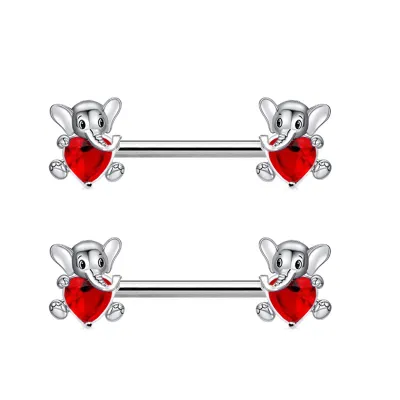 Women Fashion Fawn Heart Shaped Red Rhinestone Stainless Steel Body Piercing Jewelry