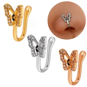 Women Fashion Butterfly Rhinestone Stainless Steel Nose Ring Body Piercing Jewelry