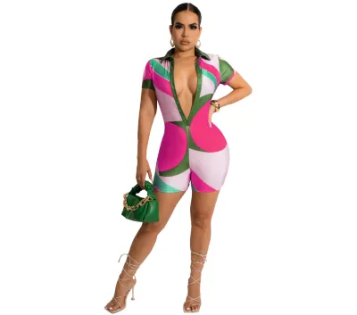 Women Fashion Sexy Color Contrast Rompers
