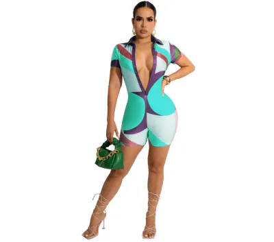 Women Fashion Sexy Color Contrast Rompers