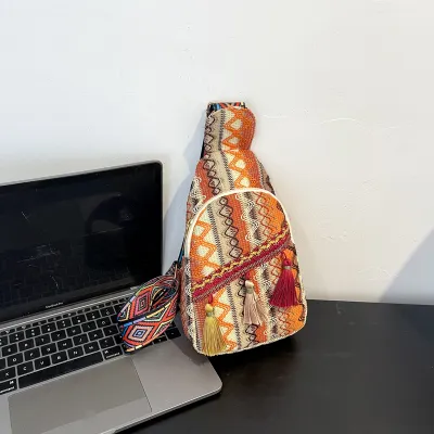 Women Fashion Ethnic Style Ribbon Tassel Pendant Chest Bag
