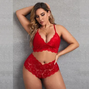 Women Plus Size Lace Sling Bra Panties Two-Piece Set