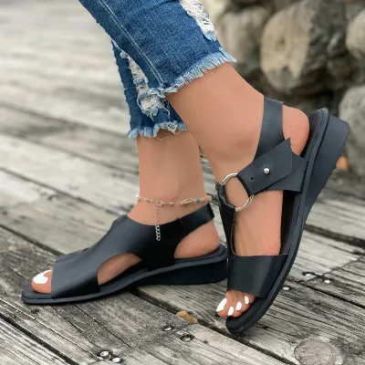 Women Casual Plus Size Metal Round Toe Flat Sandals