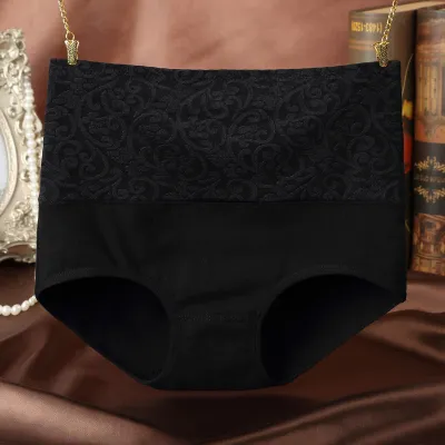 Plus Size Women High Waist Cotton Panties Floral Pattern