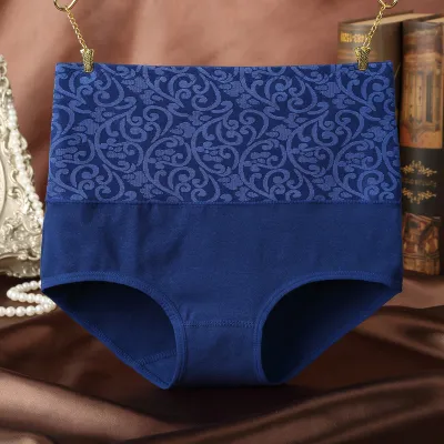 Plus Size Women High Waist Cotton Panties Floral Pattern