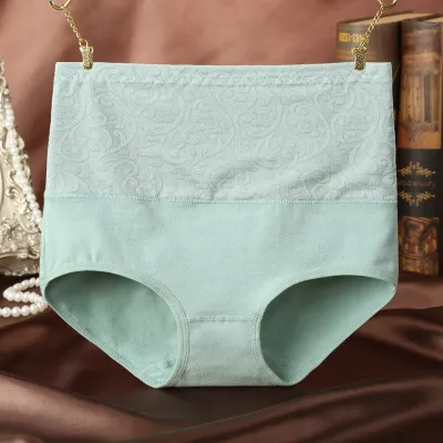 Plus Size Women High Waist Cotton Panties Floral Pattern