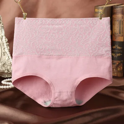 Plus Size Women High Waist Cotton Panties Floral Pattern