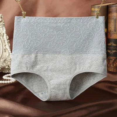Plus Size Women High Waist Cotton Panties Floral Pattern