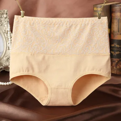 Plus Size Women High Waist Cotton Panties Floral Pattern